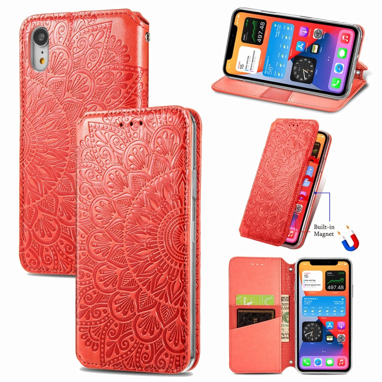 For iPhone XR Blooming Mandala Embossed Pattern Magnetic Horizontal Flip Leather Case with Holder & Card Slots & Wallet