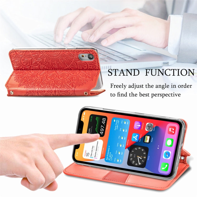 For iPhone XR Blooming Mandala Embossed Pattern Magnetic Horizontal Flip Leather Case with Holder & Card Slots & Wallet