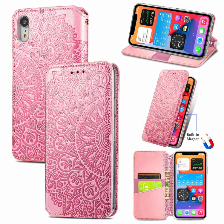For iPhone XR Blooming Mandala Embossed Pattern Magnetic Horizontal Flip Leather Case with Holder & Card Slots & Wallet