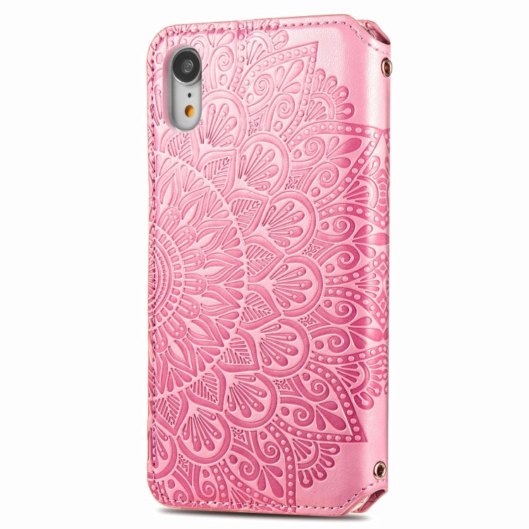 For iPhone XR Blooming Mandala Embossed Pattern Magnetic Horizontal Flip Leather Case with Holder & Card Slots & Wallet