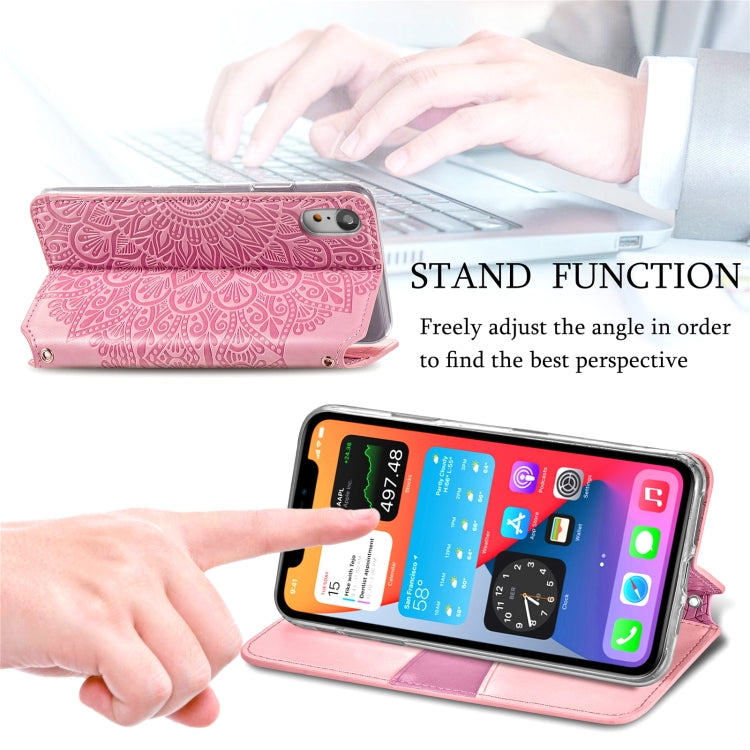 For iPhone XR Blooming Mandala Embossed Pattern Magnetic Horizontal Flip Leather Case with Holder & Card Slots & Wallet