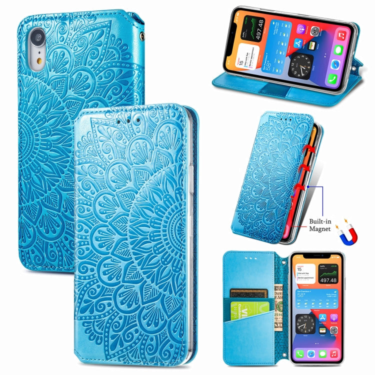 For iPhone XR Blooming Mandala Embossed Pattern Magnetic Horizontal Flip Leather Case with Holder & Card Slots & Wallet