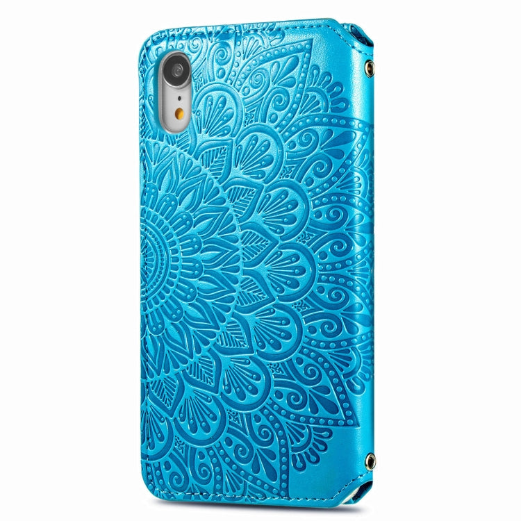 For iPhone XR Blooming Mandala Embossed Pattern Magnetic Horizontal Flip Leather Case with Holder & Card Slots & Wallet