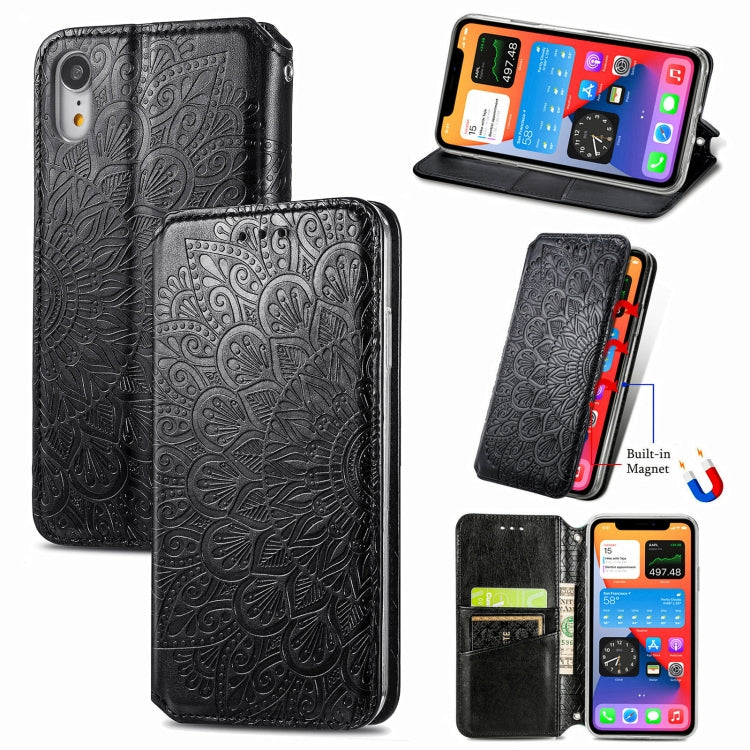 For iPhone XR Blooming Mandala Embossed Pattern Magnetic Horizontal Flip Leather Case with Holder & Card Slots & Wallet