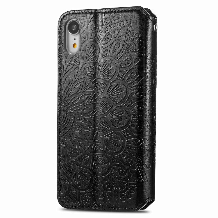 For iPhone XR Blooming Mandala Embossed Pattern Magnetic Horizontal Flip Leather Case with Holder & Card Slots & Wallet