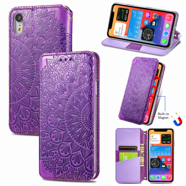 For iPhone XR Blooming Mandala Embossed Pattern Magnetic Horizontal Flip Leather Case with Holder & Card Slots & Wallet
