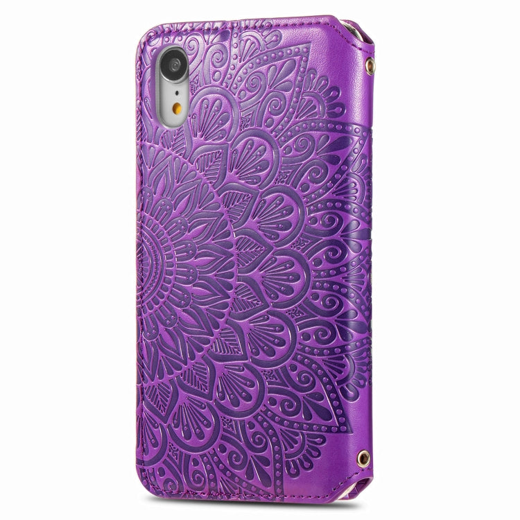 For iPhone XR Blooming Mandala Embossed Pattern Magnetic Horizontal Flip Leather Case with Holder & Card Slots & Wallet