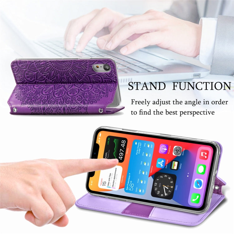 For iPhone XR Blooming Mandala Embossed Pattern Magnetic Horizontal Flip Leather Case with Holder & Card Slots & Wallet