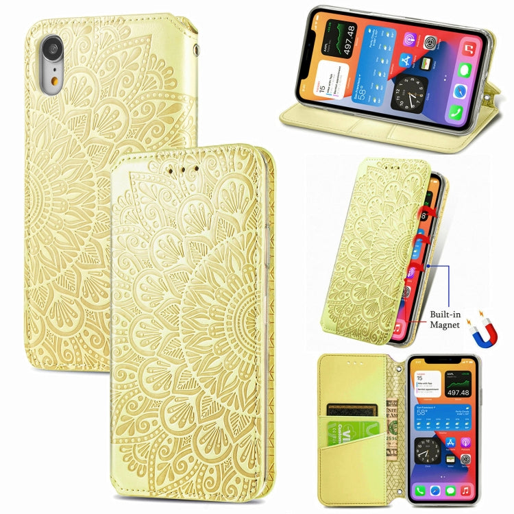 For iPhone XR Blooming Mandala Embossed Pattern Magnetic Horizontal Flip Leather Case with Holder & Card Slots & Wallet