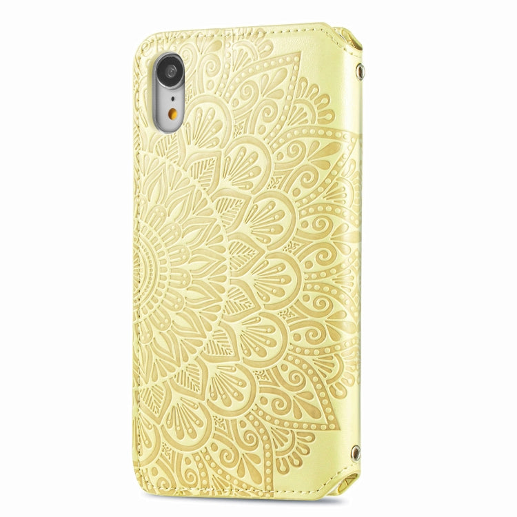 For iPhone XR Blooming Mandala Embossed Pattern Magnetic Horizontal Flip Leather Case with Holder & Card Slots & Wallet