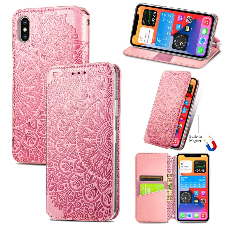 For iPhone XS Max Blooming Mandala Embossed Pattern Magnetic Horizontal Flip Leather Case with Holder & Card Slots & Wallet