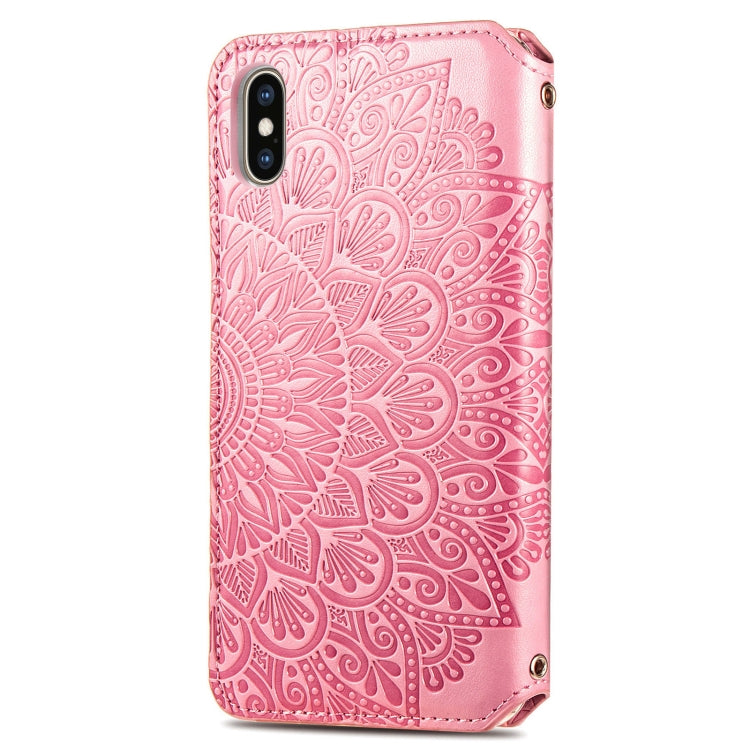 For iPhone XS Max Blooming Mandala Embossed Pattern Magnetic Horizontal Flip Leather Case with Holder & Card Slots & Wallet