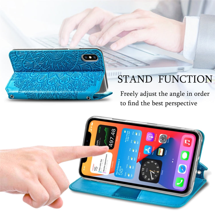 For iPhone XS Max Blooming Mandala Embossed Pattern Magnetic Horizontal Flip Leather Case with Holder & Card Slots & Wallet