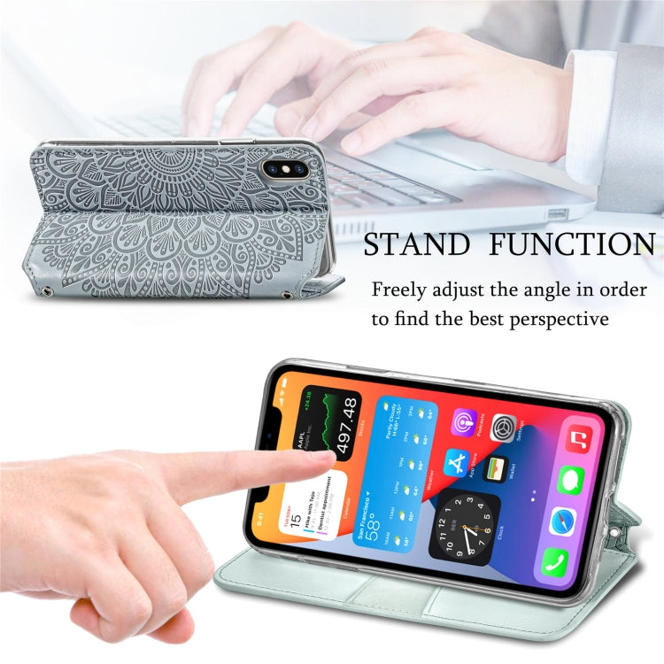 For iPhone XS Max Blooming Mandala Embossed Pattern Magnetic Horizontal Flip Leather Case with Holder & Card Slots & Wallet