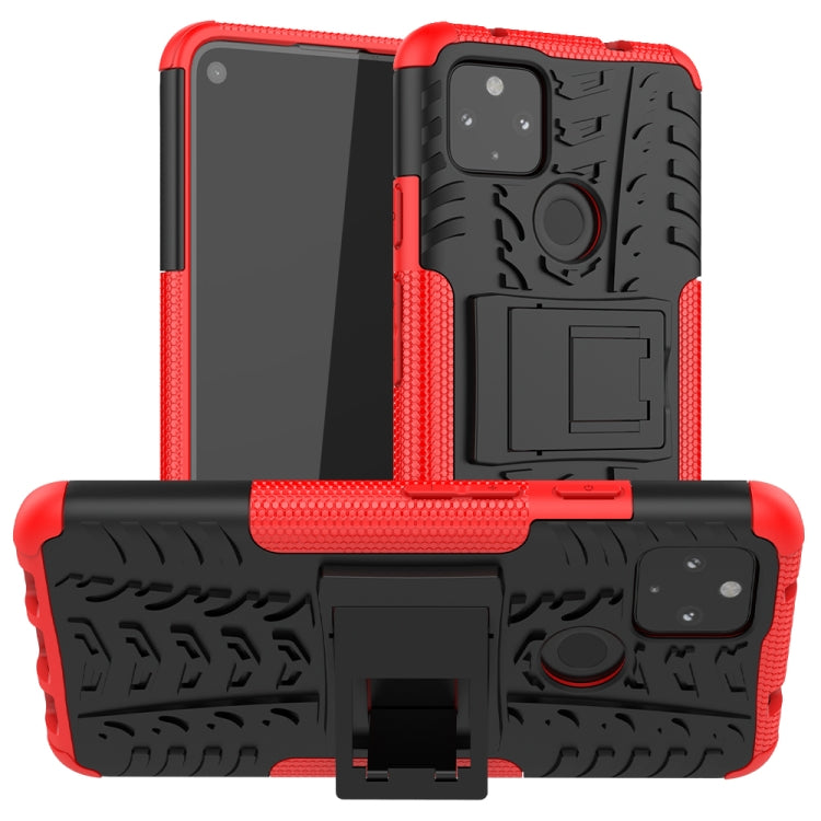 For Google Pixel 4a 5G / Pixel 5 XL Tire Texture Shockproof TPU+PC Protective Case with Holder