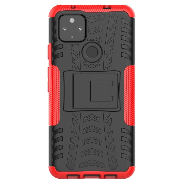 For Google Pixel 4a 5G / Pixel 5 XL Tire Texture Shockproof TPU+PC Protective Case with Holder