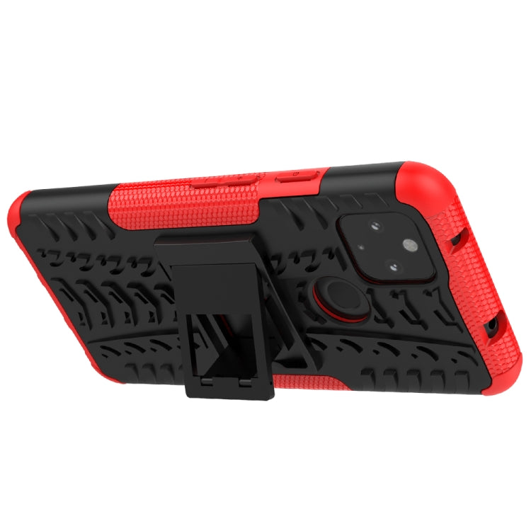 For Google Pixel 4a 5G / Pixel 5 XL Tire Texture Shockproof TPU+PC Protective Case with Holder