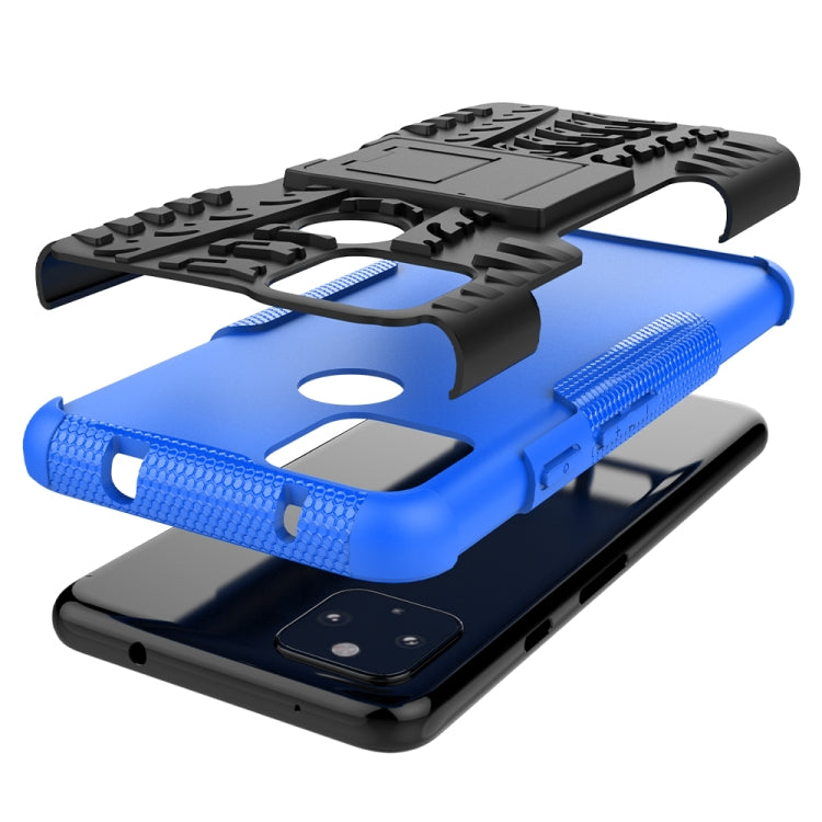 For Google Pixel 4a 5G / Pixel 5 XL Tire Texture Shockproof TPU+PC Protective Case with Holder