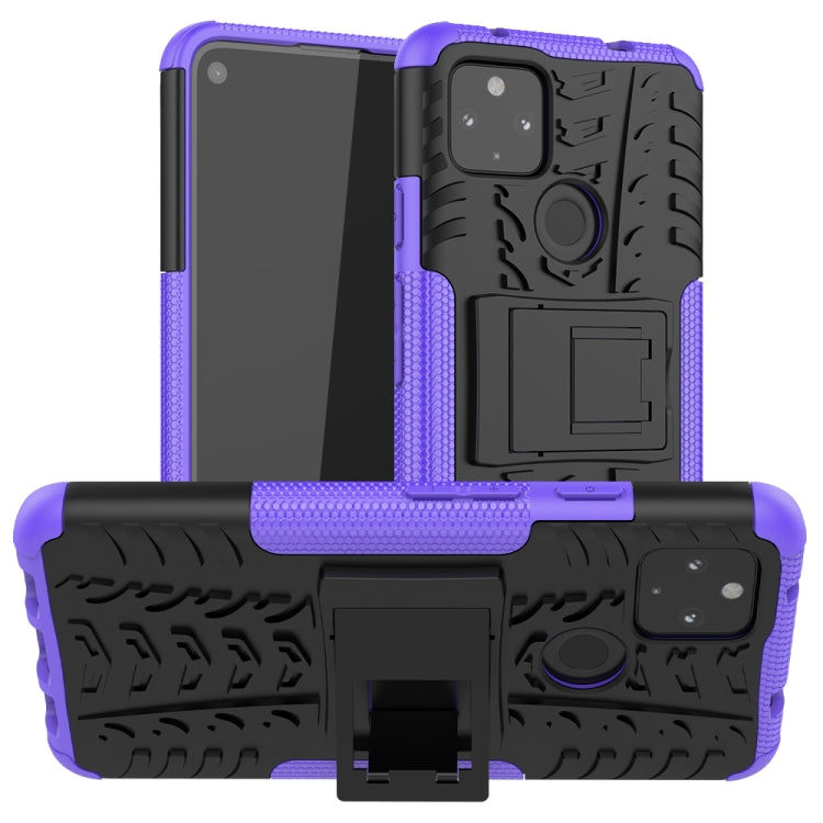 For Google Pixel 4a 5G / Pixel 5 XL Tire Texture Shockproof TPU+PC Protective Case with Holder