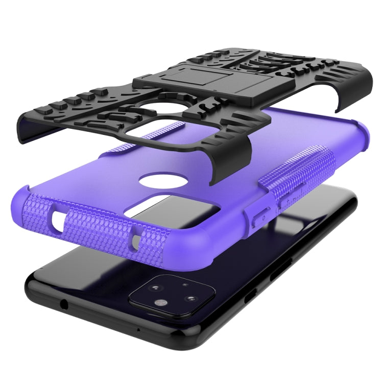 For Google Pixel 4a 5G / Pixel 5 XL Tire Texture Shockproof TPU+PC Protective Case with Holder