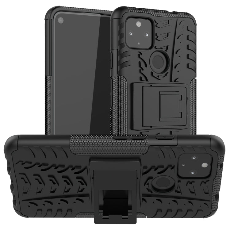 For Google Pixel 4a 5G / Pixel 5 XL Tire Texture Shockproof TPU+PC Protective Case with Holder