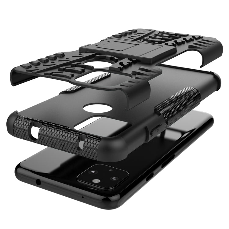 For Google Pixel 4a 5G / Pixel 5 XL Tire Texture Shockproof TPU+PC Protective Case with Holder