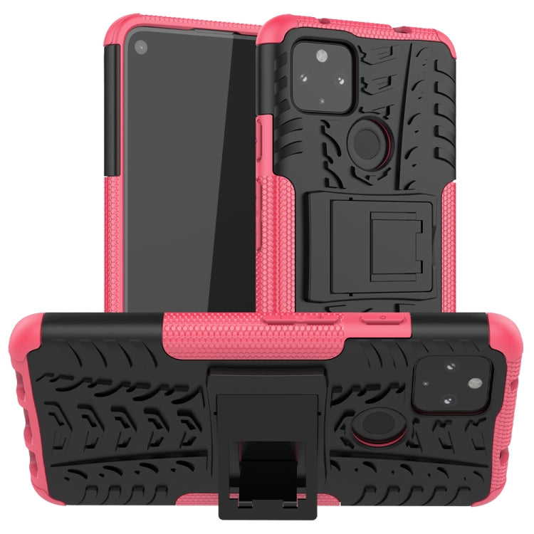 For Google Pixel 4a 5G / Pixel 5 XL Tire Texture Shockproof TPU+PC Protective Case with Holder