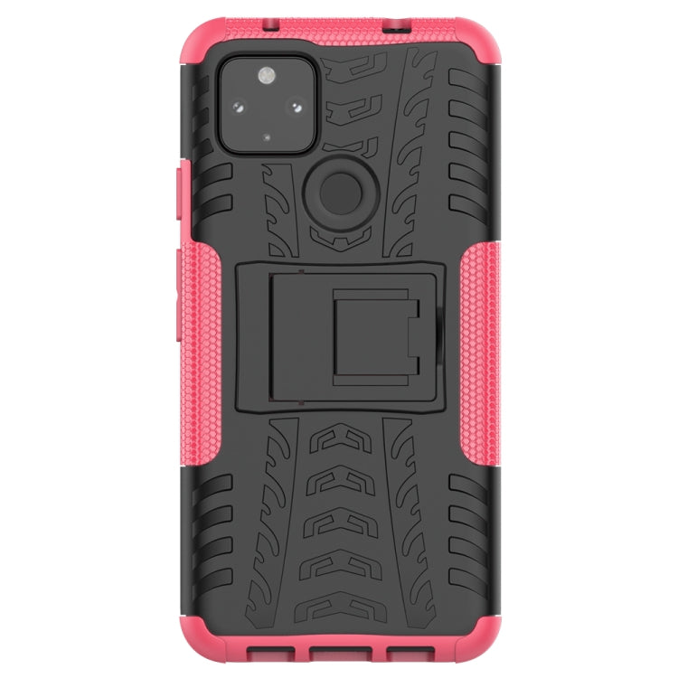 For Google Pixel 4a 5G / Pixel 5 XL Tire Texture Shockproof TPU+PC Protective Case with Holder