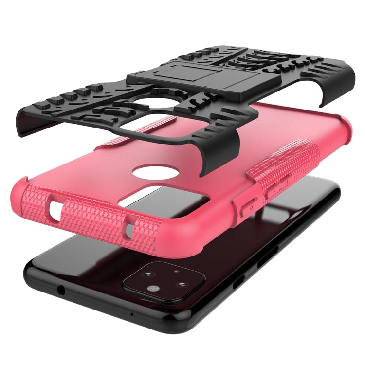 For Google Pixel 4a 5G / Pixel 5 XL Tire Texture Shockproof TPU+PC Protective Case with Holder