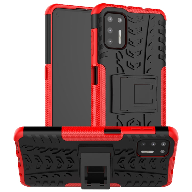 For Motorola Moto G9 Plus Tire Texture Shockproof TPU+PC Protective Case with Holder