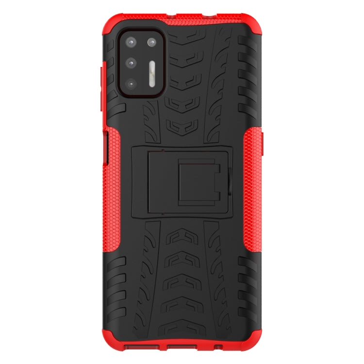 For Motorola Moto G9 Plus Tire Texture Shockproof TPU+PC Protective Case with Holder