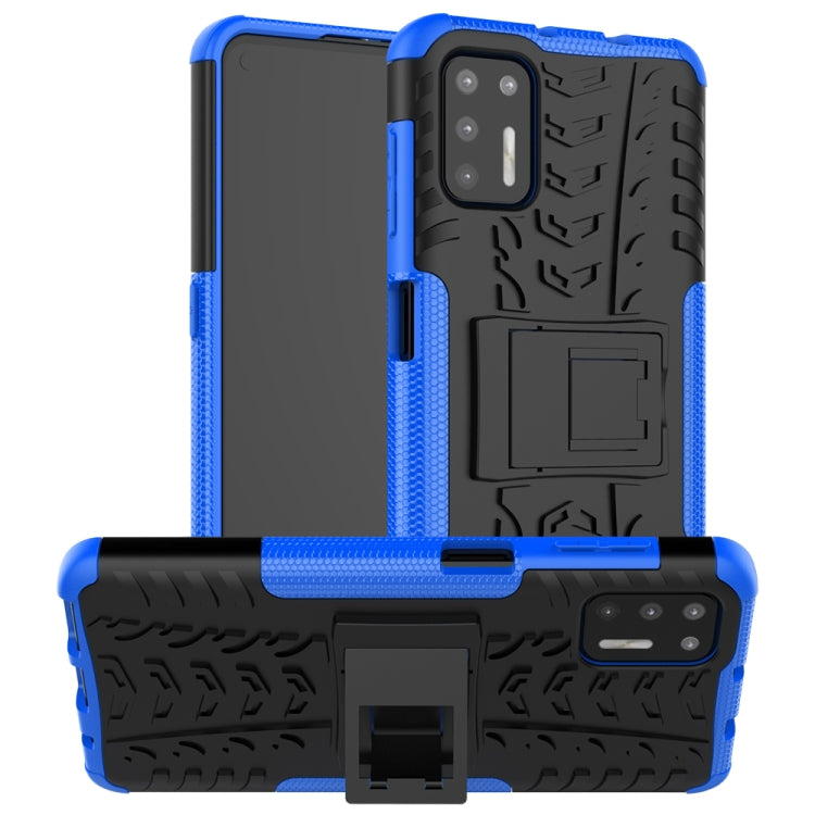 For Motorola Moto G9 Plus Tire Texture Shockproof TPU+PC Protective Case with Holder
