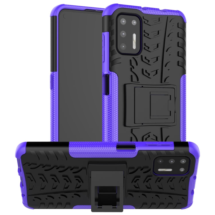 For Motorola Moto G9 Plus Tire Texture Shockproof TPU+PC Protective Case with Holder
