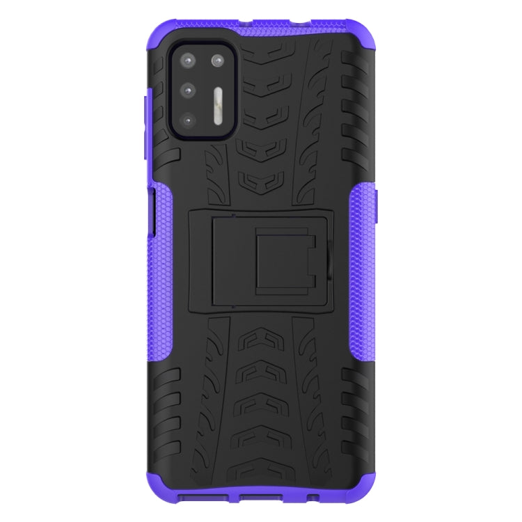 For Motorola Moto G9 Plus Tire Texture Shockproof TPU+PC Protective Case with Holder