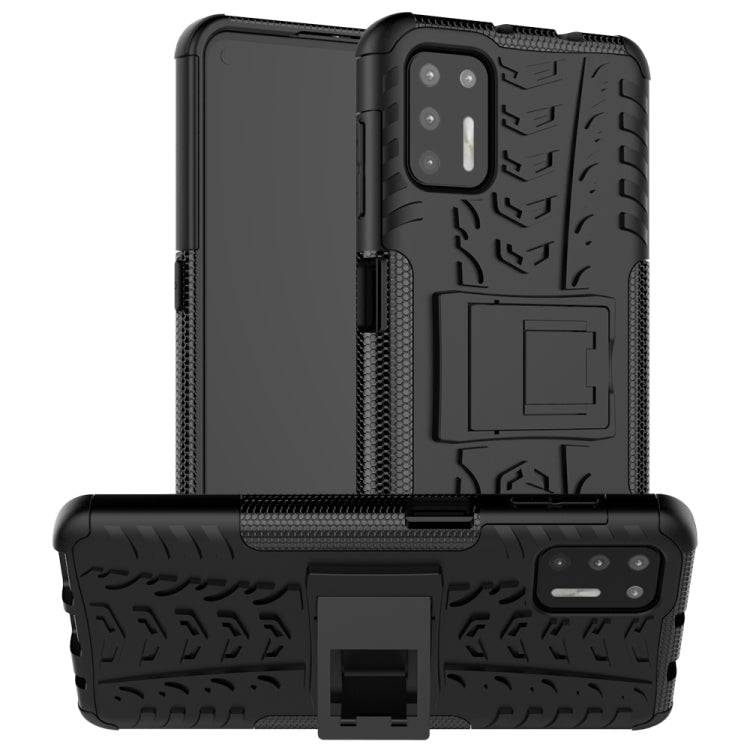 For Motorola Moto G9 Plus Tire Texture Shockproof TPU+PC Protective Case with Holder