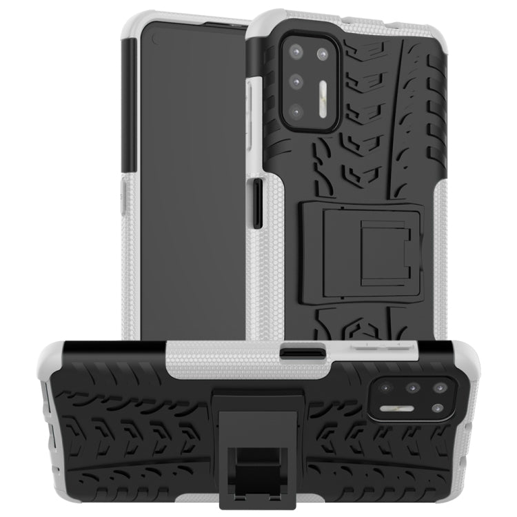 For Motorola Moto G9 Plus Tire Texture Shockproof TPU+PC Protective Case with Holder