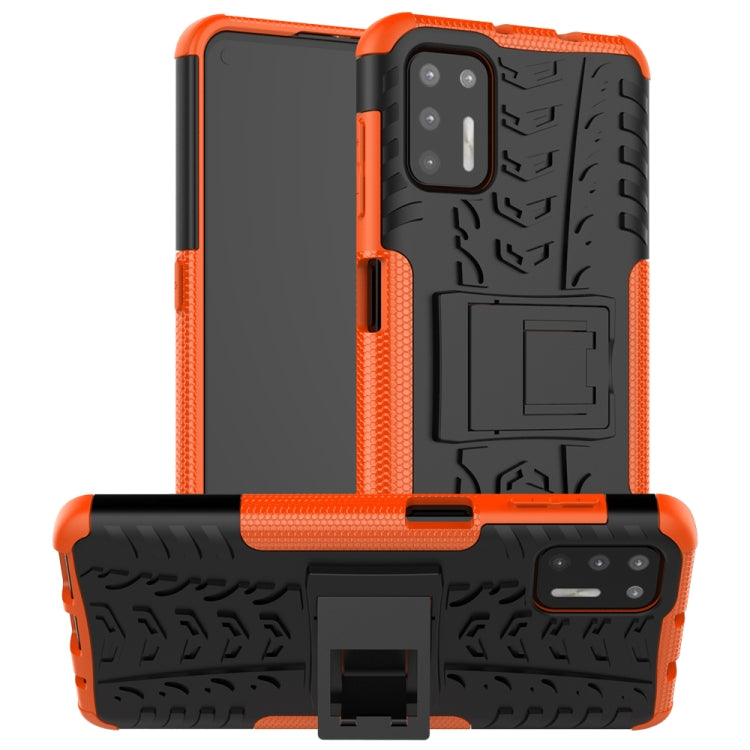 For Motorola Moto G9 Plus Tire Texture Shockproof TPU+PC Protective Case with Holder