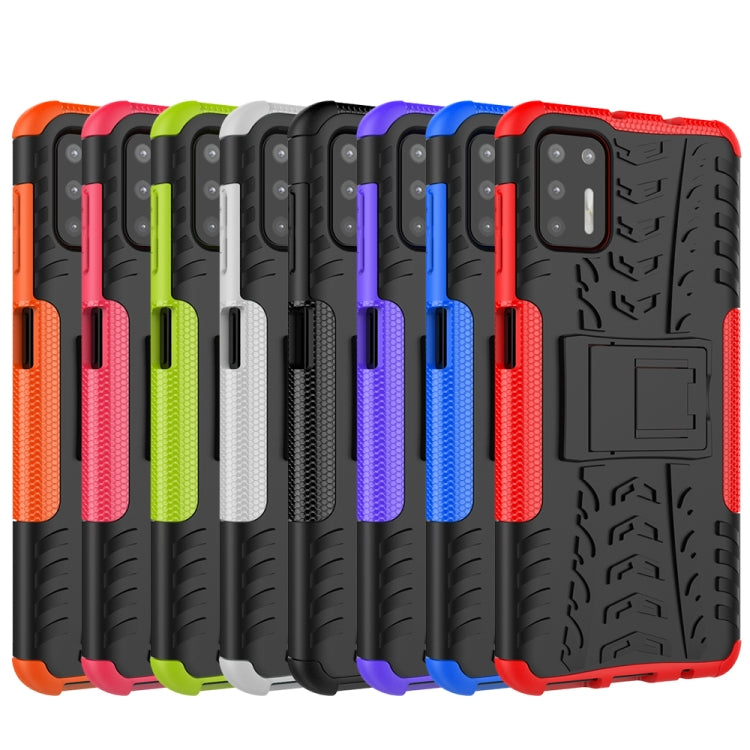 For Motorola Moto G9 Plus Tire Texture Shockproof TPU+PC Protective Case with Holder