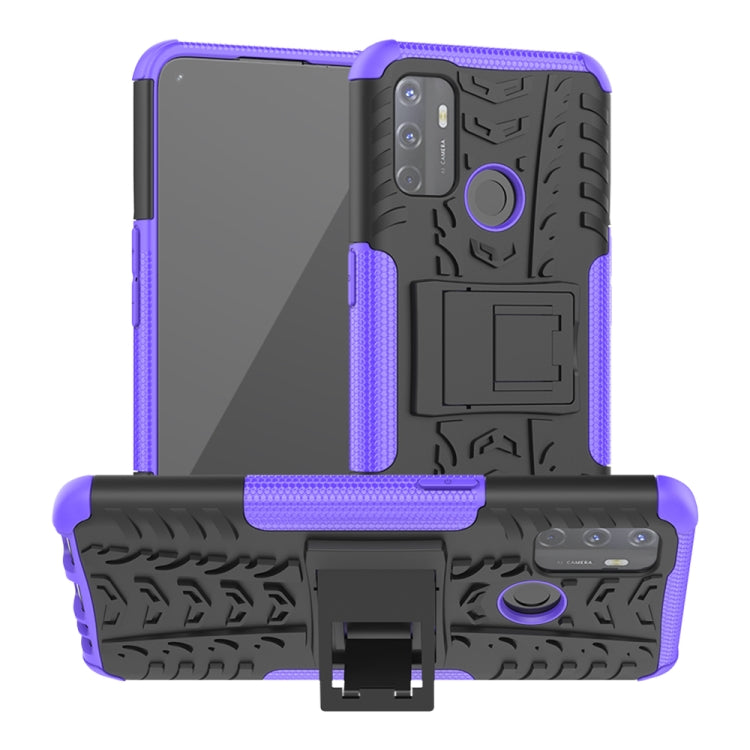 For OPPO A53 / A32 Tire Texture Shockproof TPU+PC Protective Case with Holder