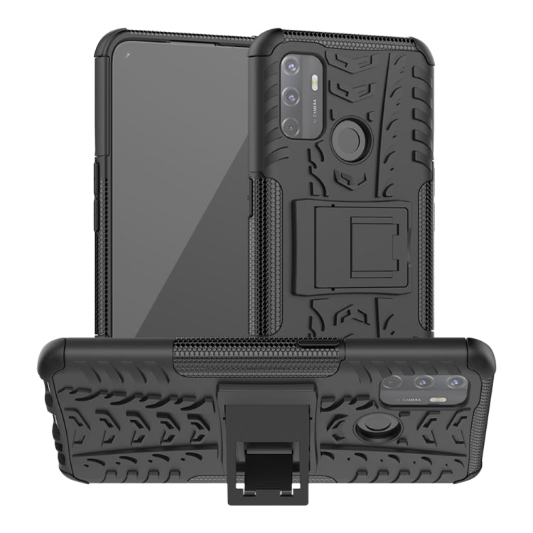 For OPPO A53 / A32 Tire Texture Shockproof TPU+PC Protective Case with Holder