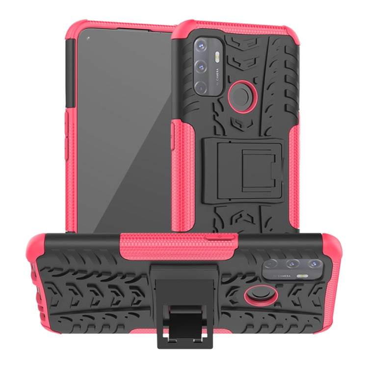 For OPPO A53 / A32 Tire Texture Shockproof TPU+PC Protective Case with Holder