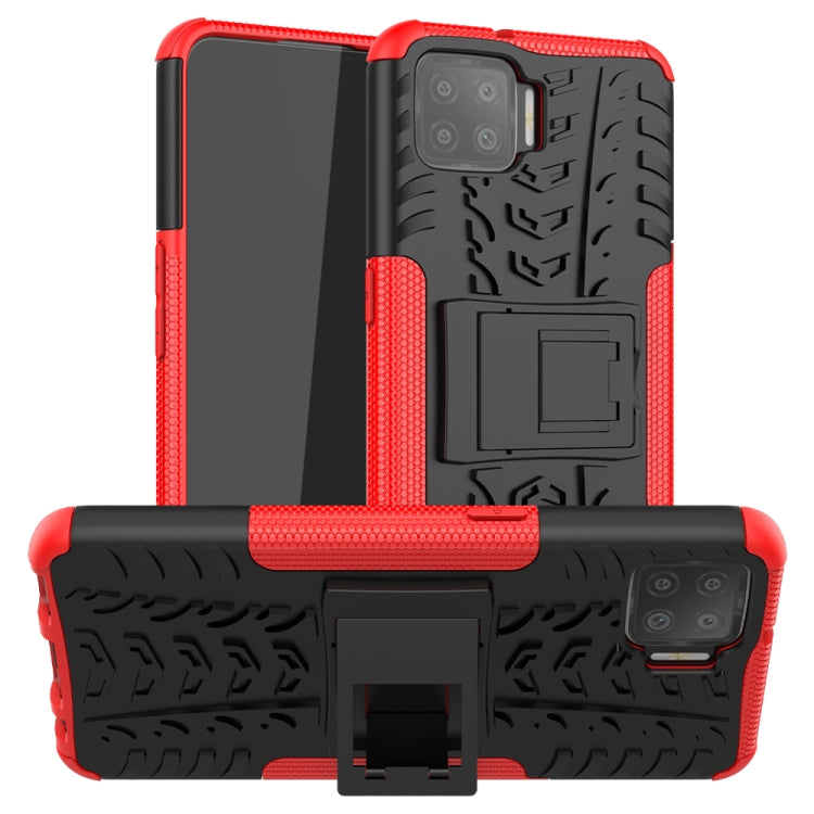 For OPPO F17 Tire Texture Shockproof TPU+PC Protective Case with Holder