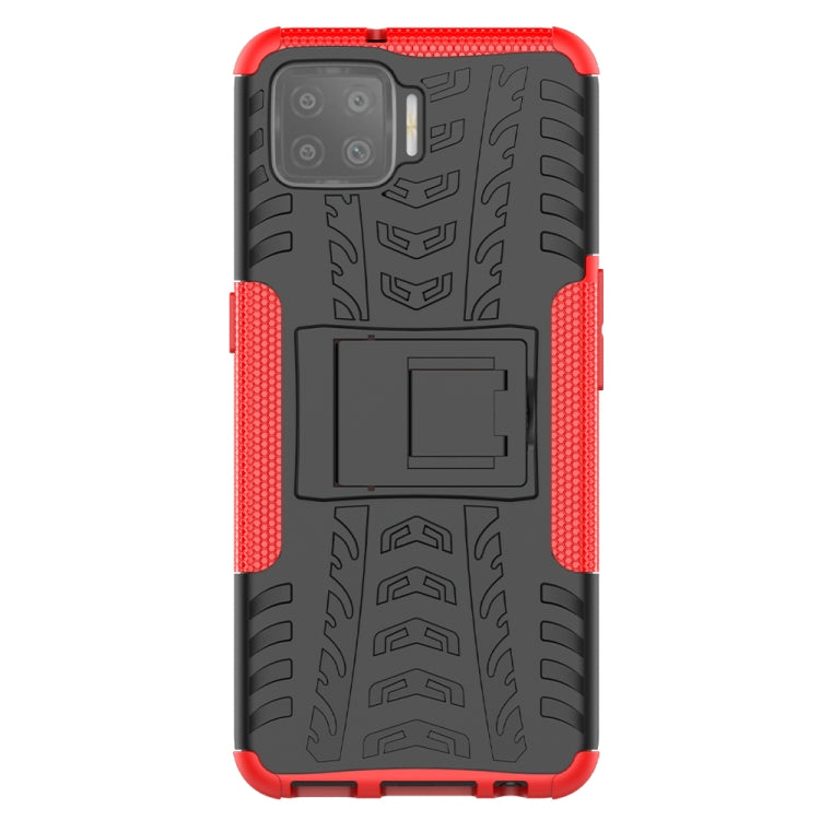 For OPPO F17 Tire Texture Shockproof TPU+PC Protective Case with Holder