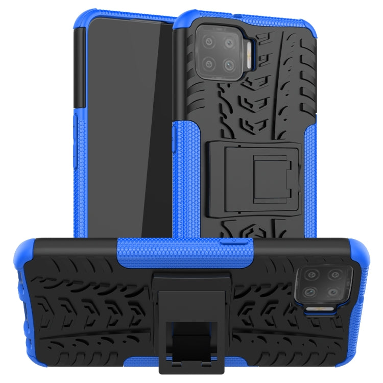 For OPPO F17 Tire Texture Shockproof TPU+PC Protective Case with Holder