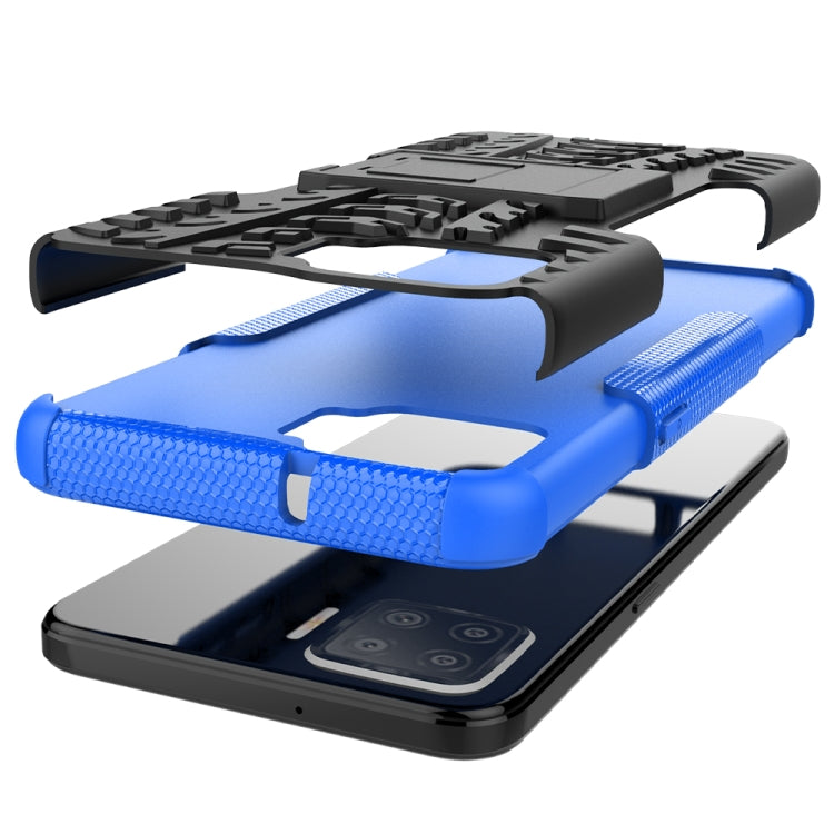 For OPPO F17 Tire Texture Shockproof TPU+PC Protective Case with Holder