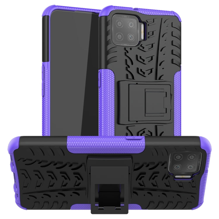 For OPPO F17 Tire Texture Shockproof TPU+PC Protective Case with Holder