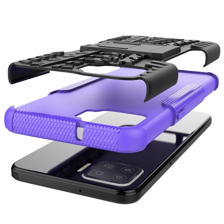 For OPPO F17 Tire Texture Shockproof TPU+PC Protective Case with Holder