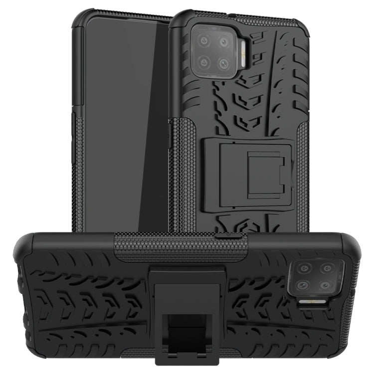 For OPPO F17 Tire Texture Shockproof TPU+PC Protective Case with Holder