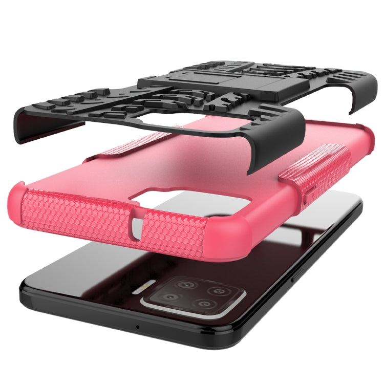 For OPPO F17 Tire Texture Shockproof TPU+PC Protective Case with Holder
