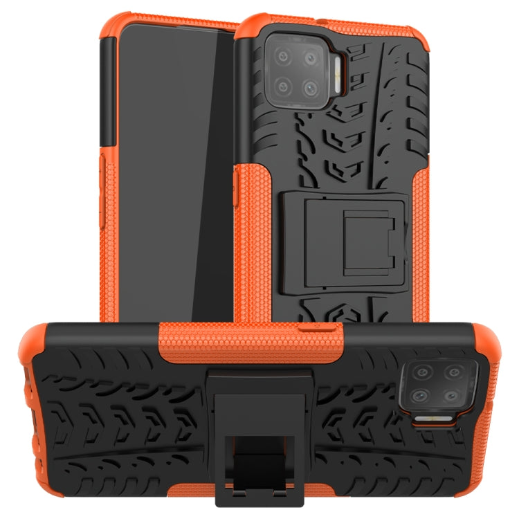 For OPPO F17 Tire Texture Shockproof TPU+PC Protective Case with Holder
